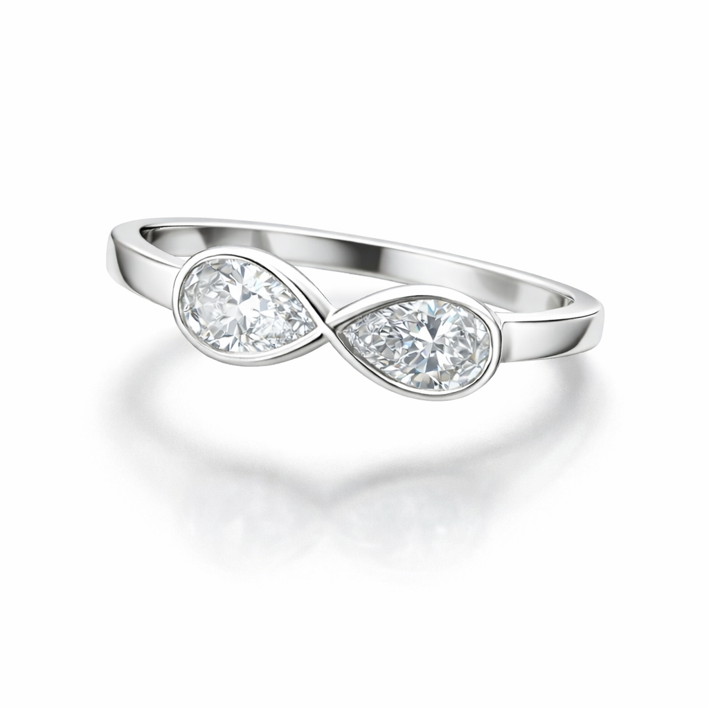 In Loving Memory white gold ashes ring with two pear-shaped lab-grown diamonds