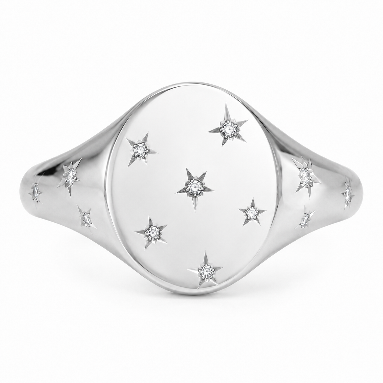 Starlight Signet white gold ashes ring with star-set diamonds